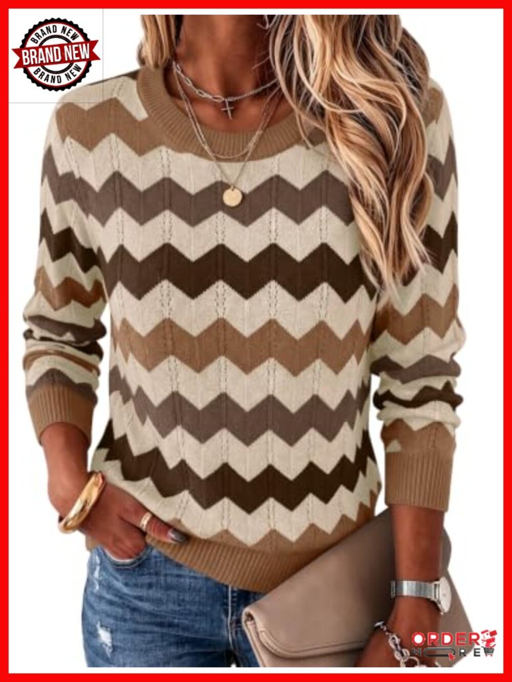 Womens Crew Neck Long Sleeve Knit Pullover Sweater - Casual Fall Layering Top